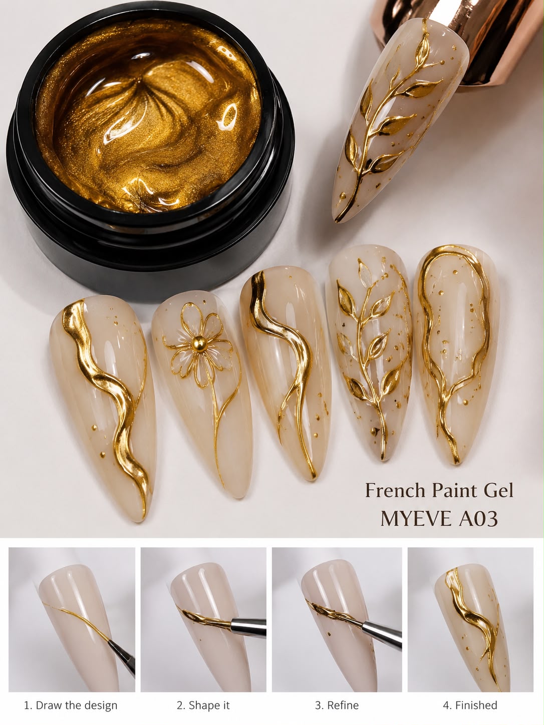 French Paint Gel MYEVE, Color A03, 15g, HEMA/TPO FREE - imagine 3